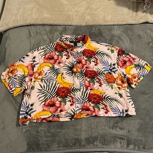 Cropped Floral Collared Shirt